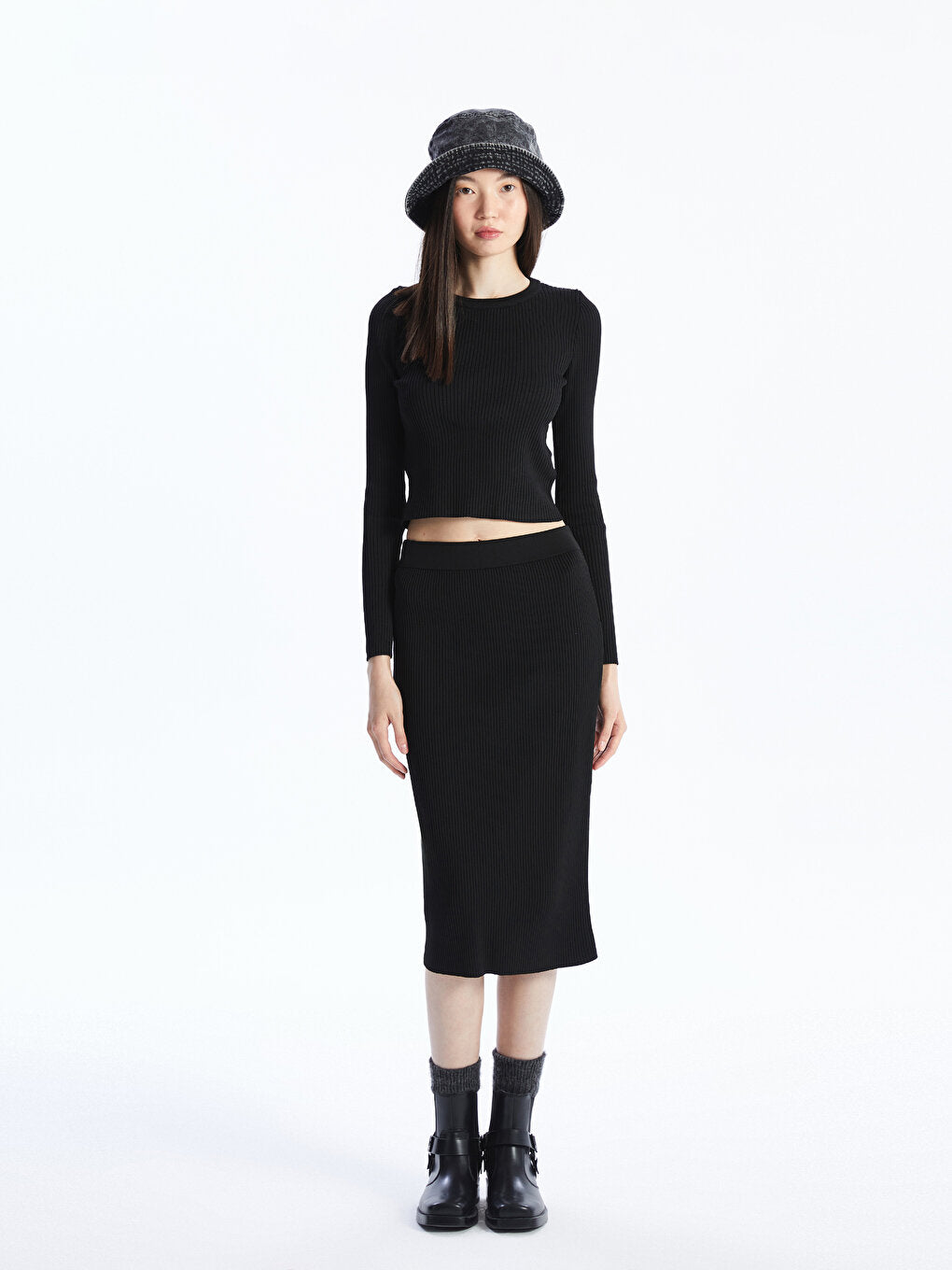 Women's Elastic Waist Plain Knitted Skirt