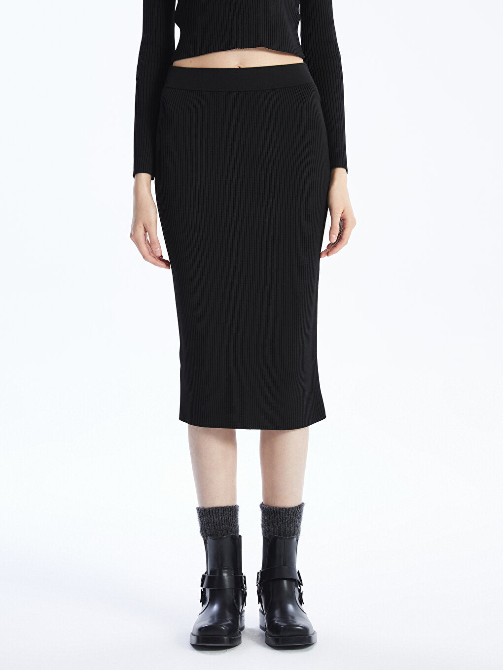 Women's Elastic Waist Plain Knitted Skirt