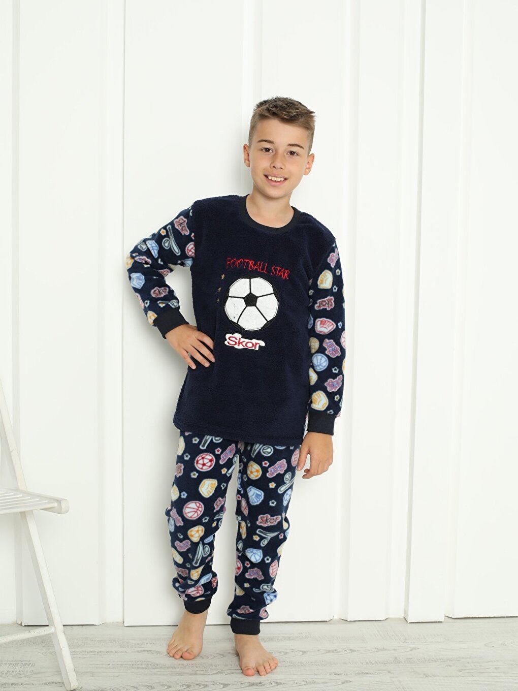 Crew Neck Printed Long Sleeve Boys Pajama Set