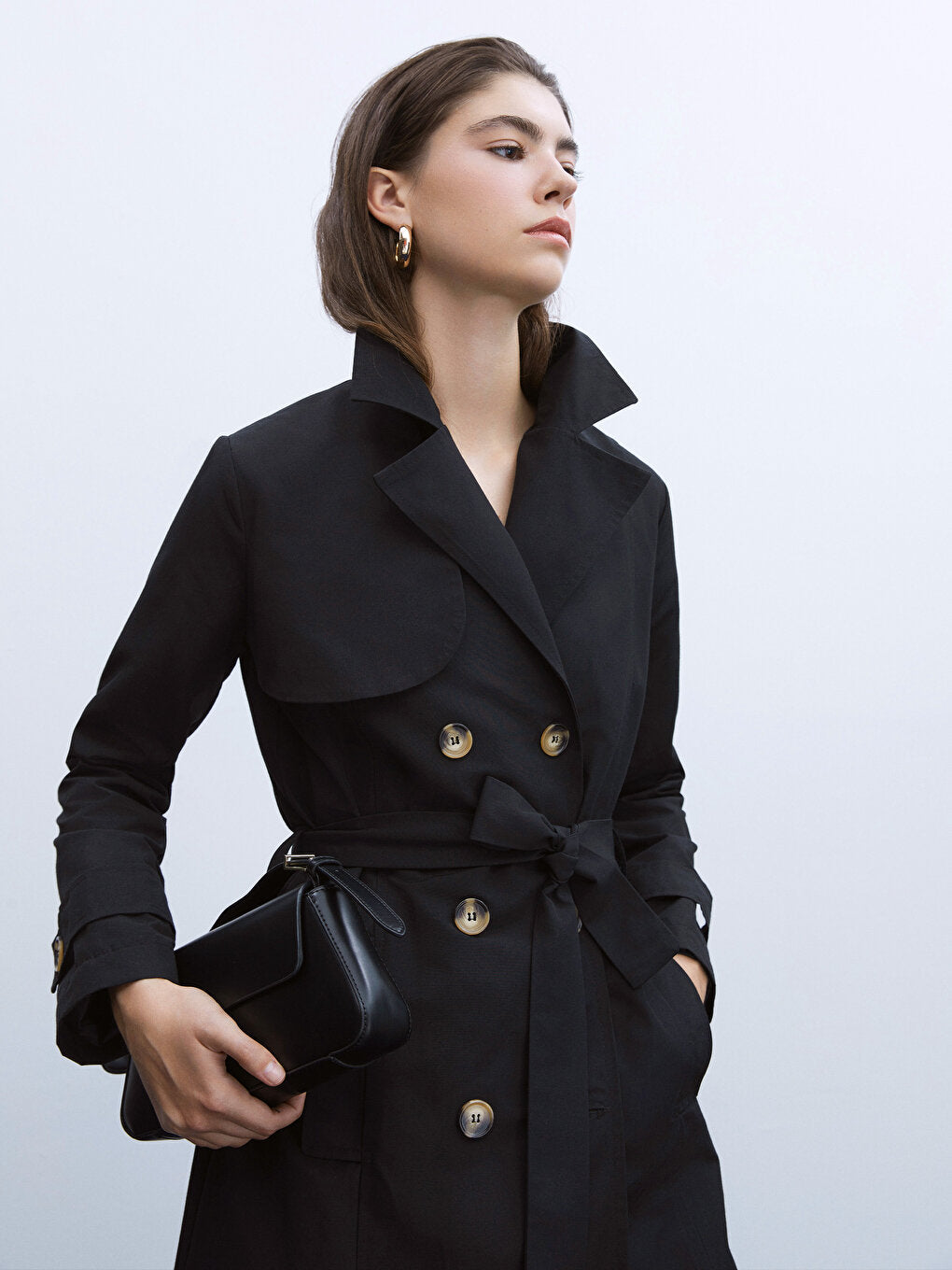 Women's Jacket Collar Plain Trench Coat