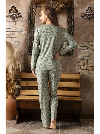 Embroidery Detailed V-Neck Women's Pajama Set