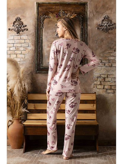 Embroidery Detailed V-Neck Women's Pajama Set