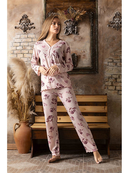 Embroidery Detailed V-Neck Women's Pajama Set