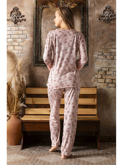 Embroidery Detailed V-Neck Women's Pajama Set