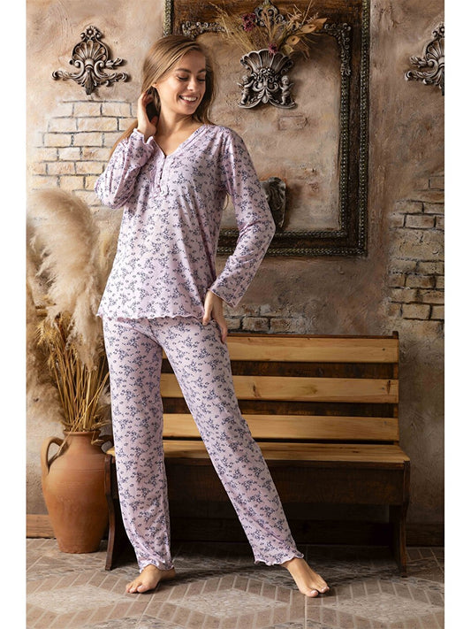 Embroidery Detailed V-Neck Women's Pajama Set