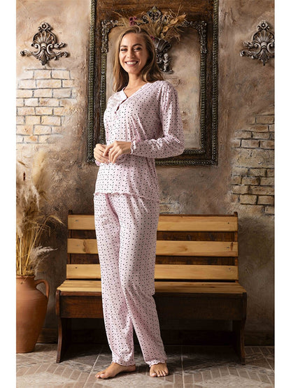 Embroidery Detailed V-Neck Women's Pajama Set