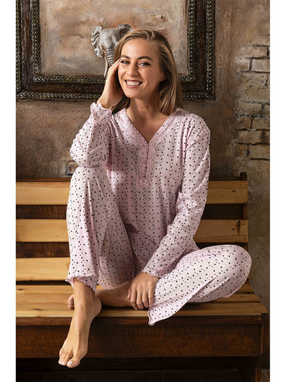 Embroidery Detailed V-Neck Women's Pajama Set