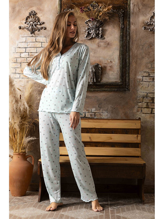 Embroidery Detailed V-Neck Women's Pajama Set