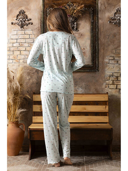 Embroidery Detailed V-Neck Women's Pajama Set