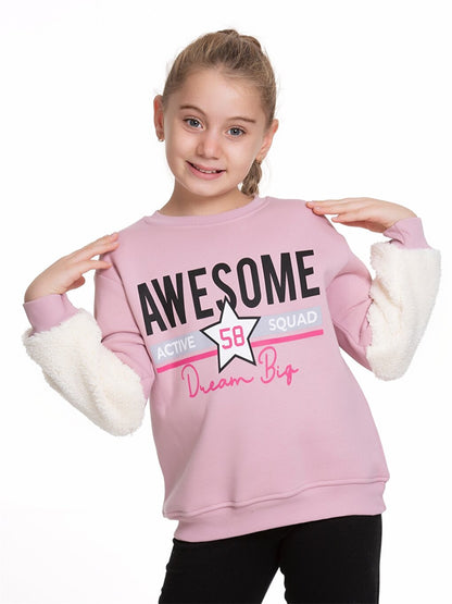 Crew Neck Printed Long Sleeve Girl's Sweatshirt