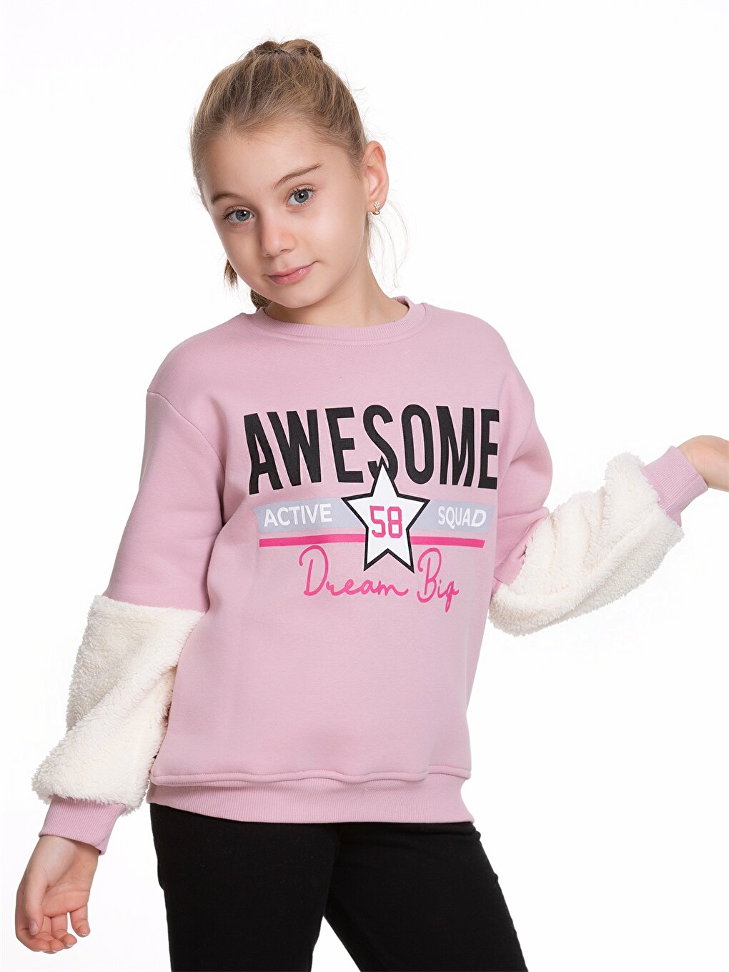 Crew Neck Printed Long Sleeve Girl's Sweatshirt