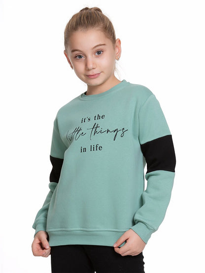 Crew Neck Printed Long Sleeve Girl's Sweatshirt