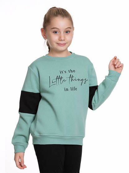 Crew Neck Printed Long Sleeve Girl's Sweatshirt