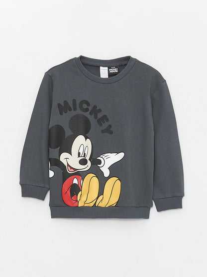 Crew Neck Long Sleeve Mickey Mouse Printed Baby Boy Sweatshirt