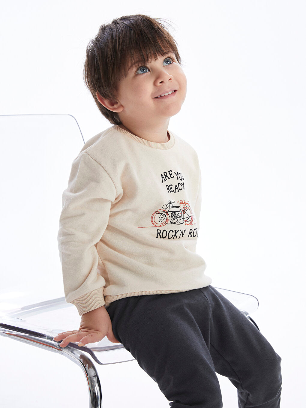 Crew Neck Long Sleeve Printed Baby Boy Sweatshirt and Sweatpants 2-Piece Set