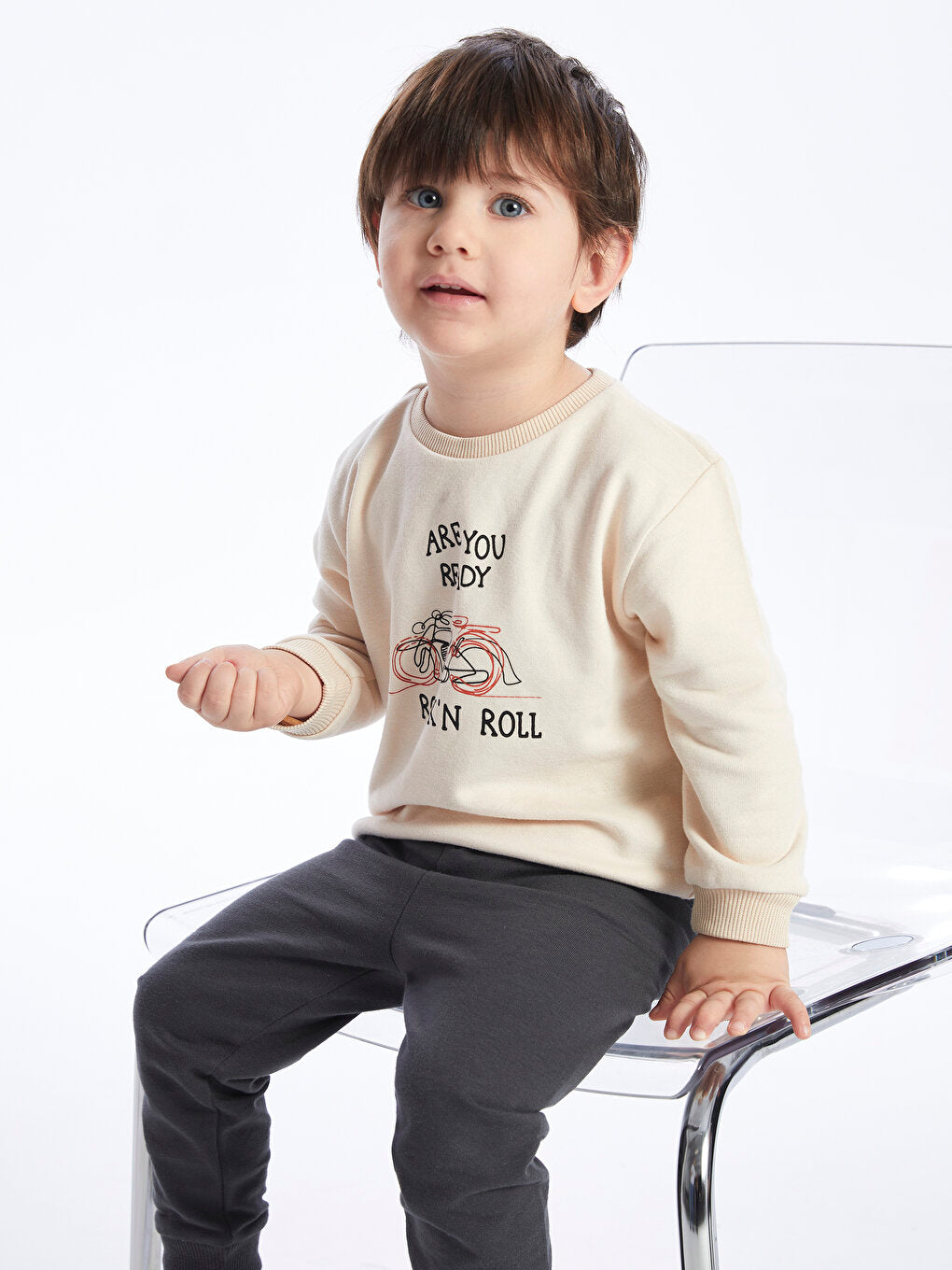 Crew Neck Long Sleeve Printed Baby Boy Sweatshirt and Sweatpants 2-Piece Set