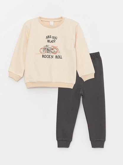 Crew Neck Long Sleeve Printed Baby Boy Sweatshirt and Sweatpants 2-Piece Set