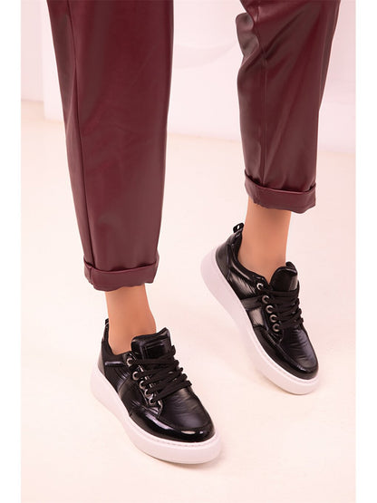 Leather Look Lace-up Women's Sneakers