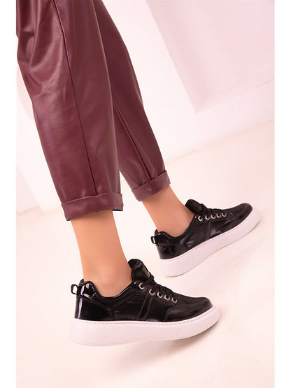 Leather Look Lace-up Women's Sneakers