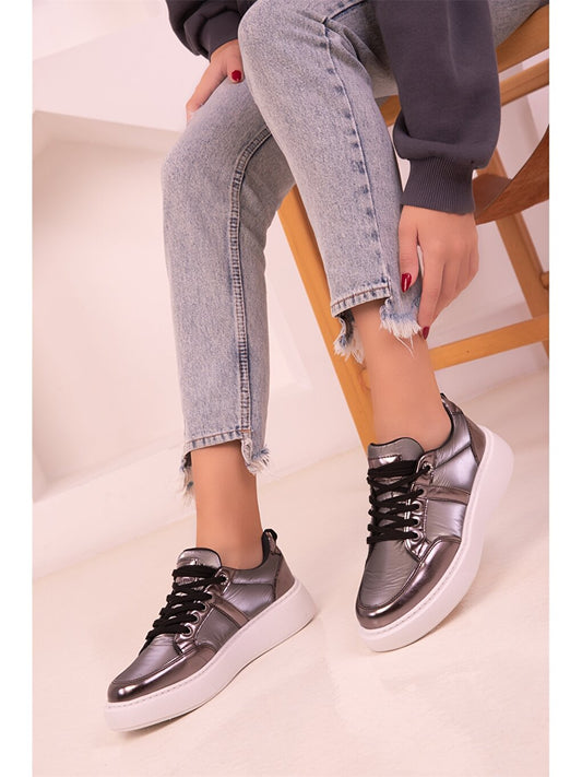 Leather Look Lace-up Women's Sneakers