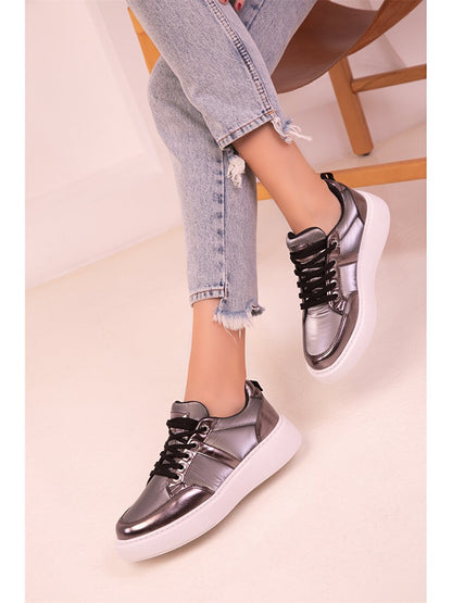 Leather Look Lace-up Women's Sneakers