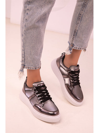 Leather Look Lace-up Women's Sneakers