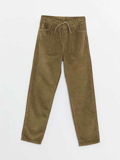 Basic Velvet Boy's Trousers with Elastic Waist