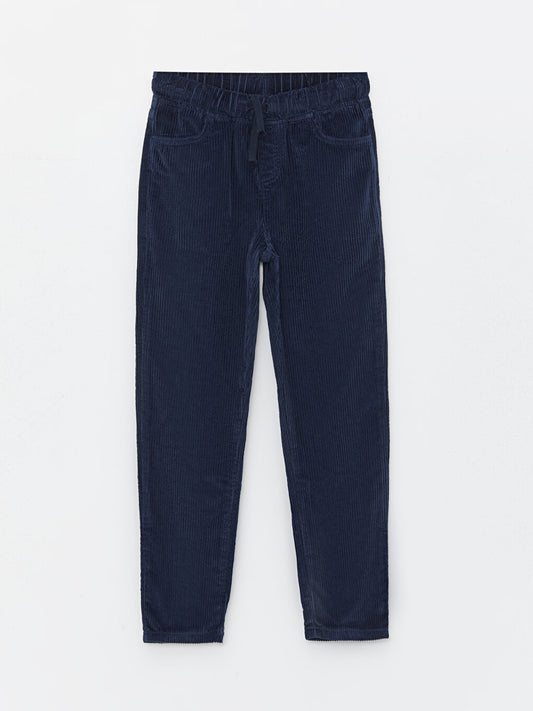 Basic Velvet Boy's Trousers with Elastic Waist