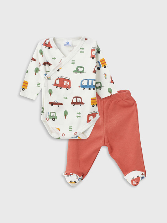 V-Neck Baby Boy Bodysuit Bottom Set with Booties