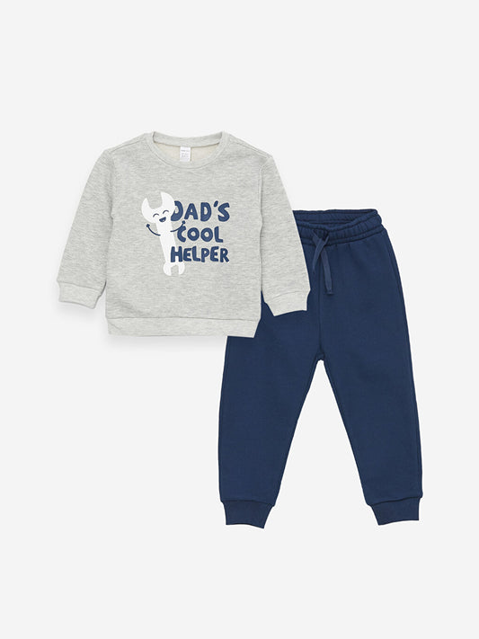 Crew Neck Long Sleeve Printed Baby Boy Sweatshirt and Sweatpants 2-Piece Set