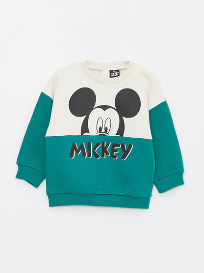 Crew Neck Long Sleeve Mickey Mouse Printed Baby Boy Sweatshirt and Tracksuit Bottom 2-Piece Set