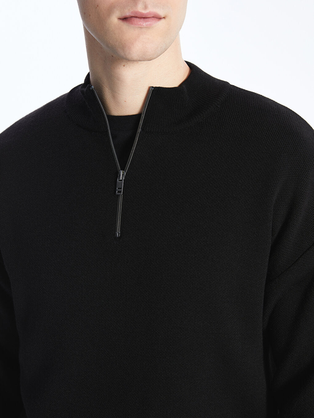 Zippered High Collar Long Sleeve Men's Knitwear Sweater