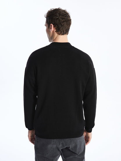 Zippered High Collar Long Sleeve Men's Knitwear Sweater