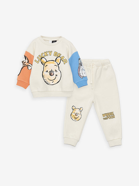 Crew Neck Long Sleeve Winnie the Pooh Printed Baby Boy Sweatshirt and Trousers 2-Piece Set