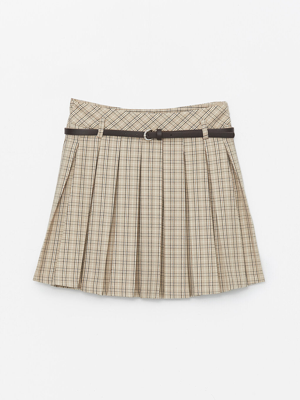 Plaid Women's Pleated Skirt with Waist Belt