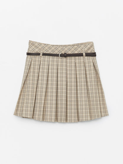 Plaid Women's Pleated Skirt with Waist Belt