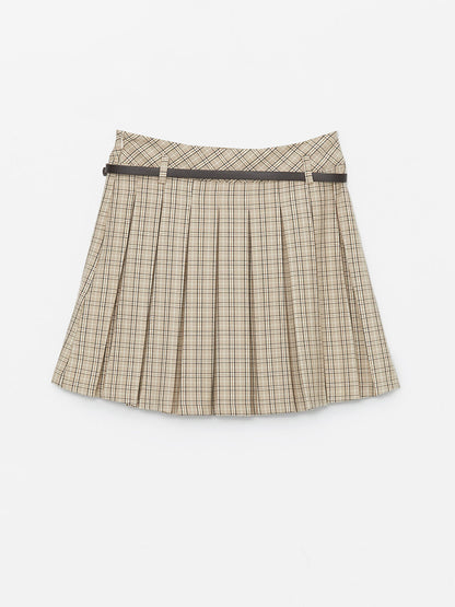 Plaid Women's Pleated Skirt with Waist Belt