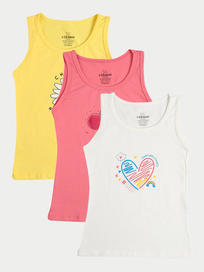 Crew Neck Printed Girl's Undershirt 3-pack