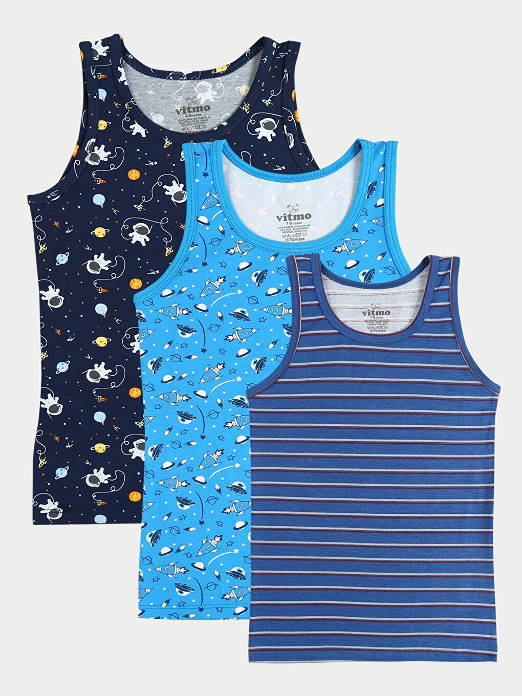 Crew Neck Printed Boy's Undershirt 3-pack