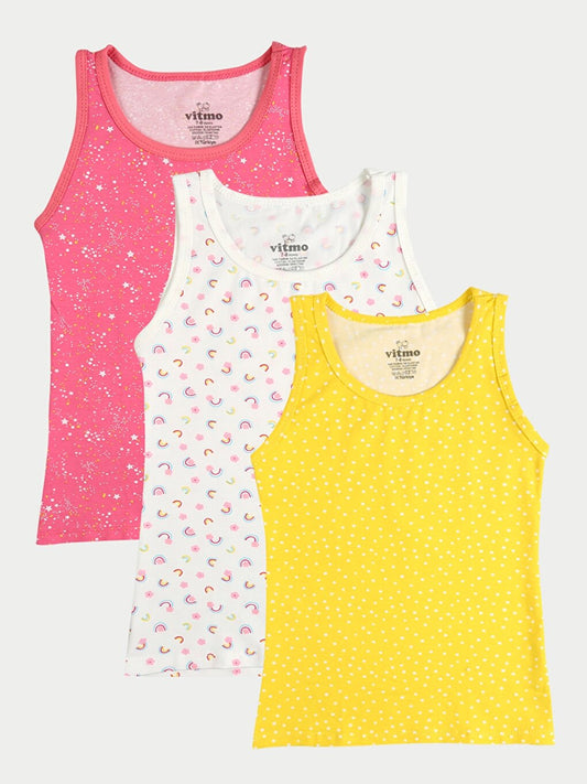 Crew Neck Printed Girl's Undershirt 3-pack