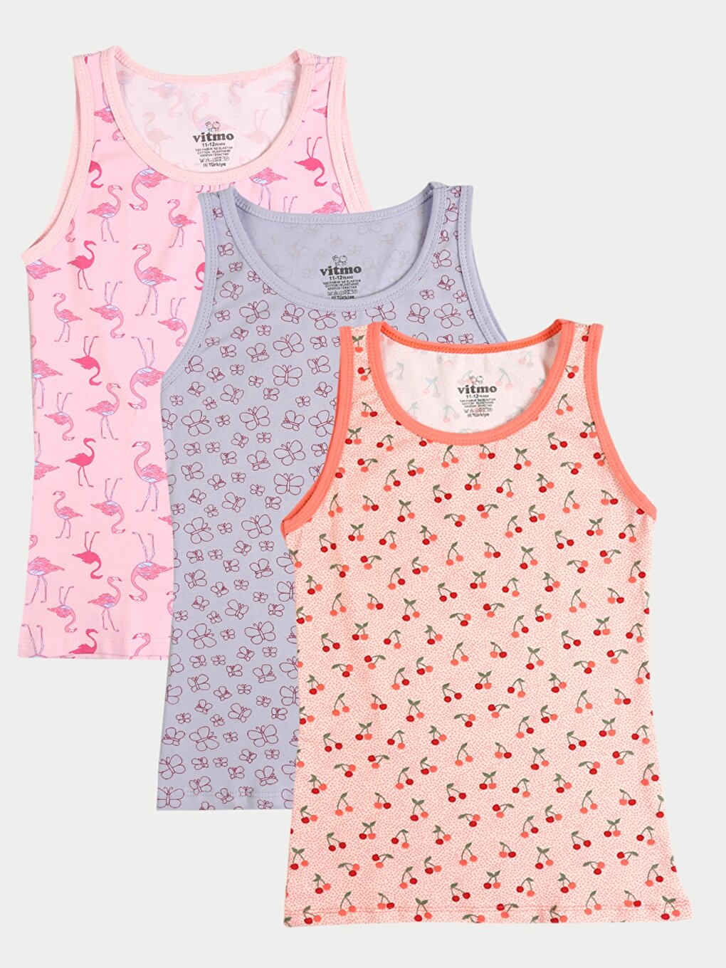 Crew Neck Printed Girl's Undershirt 3-pack