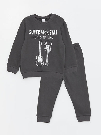 Crew Neck Long Sleeve Printed Baby Boy Sweatshirt and Sweatpants 2-Piece Set