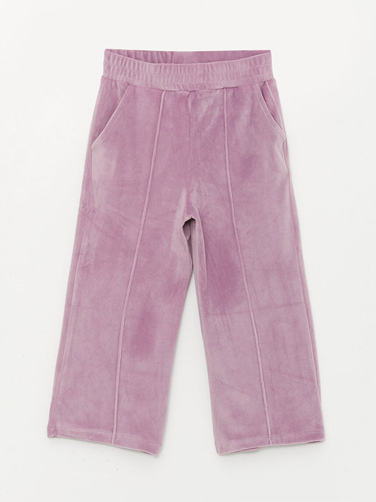 Basic Velvet Girls' Sweatpants with Elastic Waistband