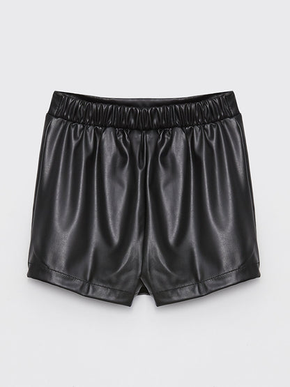 Leather Look Girl's Shorts Skirt with Elastic Waist