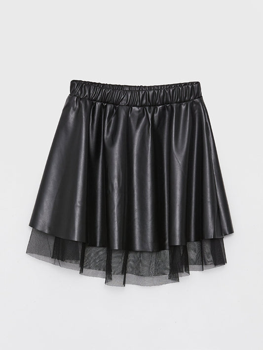 Leather Look Girl's Skirt with Elastic Waist