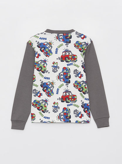 Crew Neck Printed Long Sleeve Boys' Pajama Set