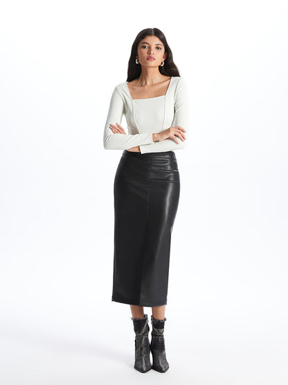 Tight Fit Straight Leather Look Women's Skirt