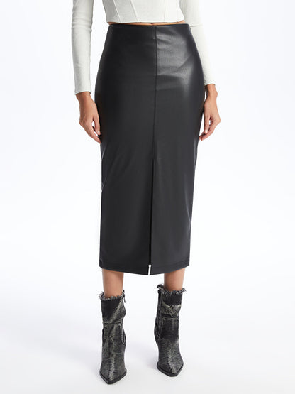 Tight Fit Straight Leather Look Women's Skirt