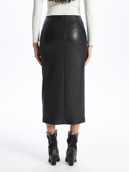 Tight Fit Straight Leather Look Women's Skirt