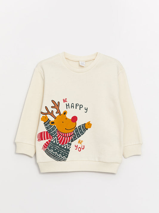 Crew Neck Long Sleeve New Year Theme Printed Baby Boy Sweatshirt